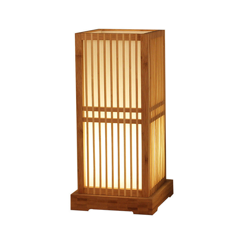 Japanese Minimalist Wooden Square Column 1-Light Table Lamp Cuvalon