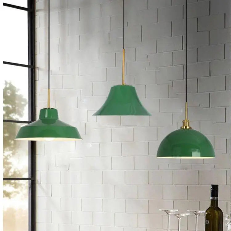 Industrial Vintage Green Iron Dome Cone 1-Light Pendant Light Cuvalon