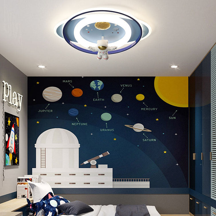 Modern Creative Kids Iron Cartoon Astronaut Rocket LED Flush Mount Ceiling Light Cuvalon