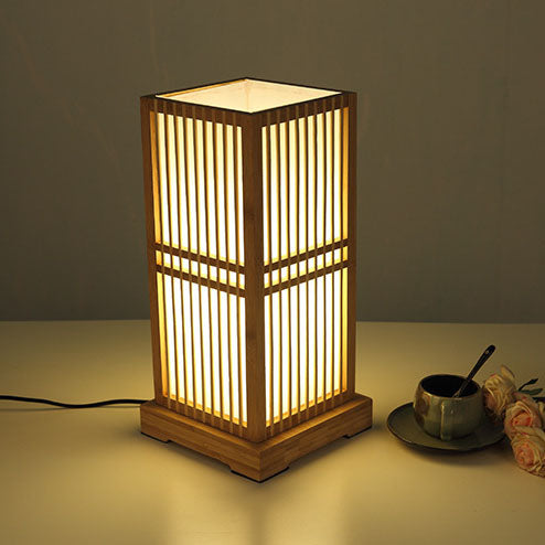 Japanese Minimalist Wooden Square Column 1-Light Table Lamp Cuvalon