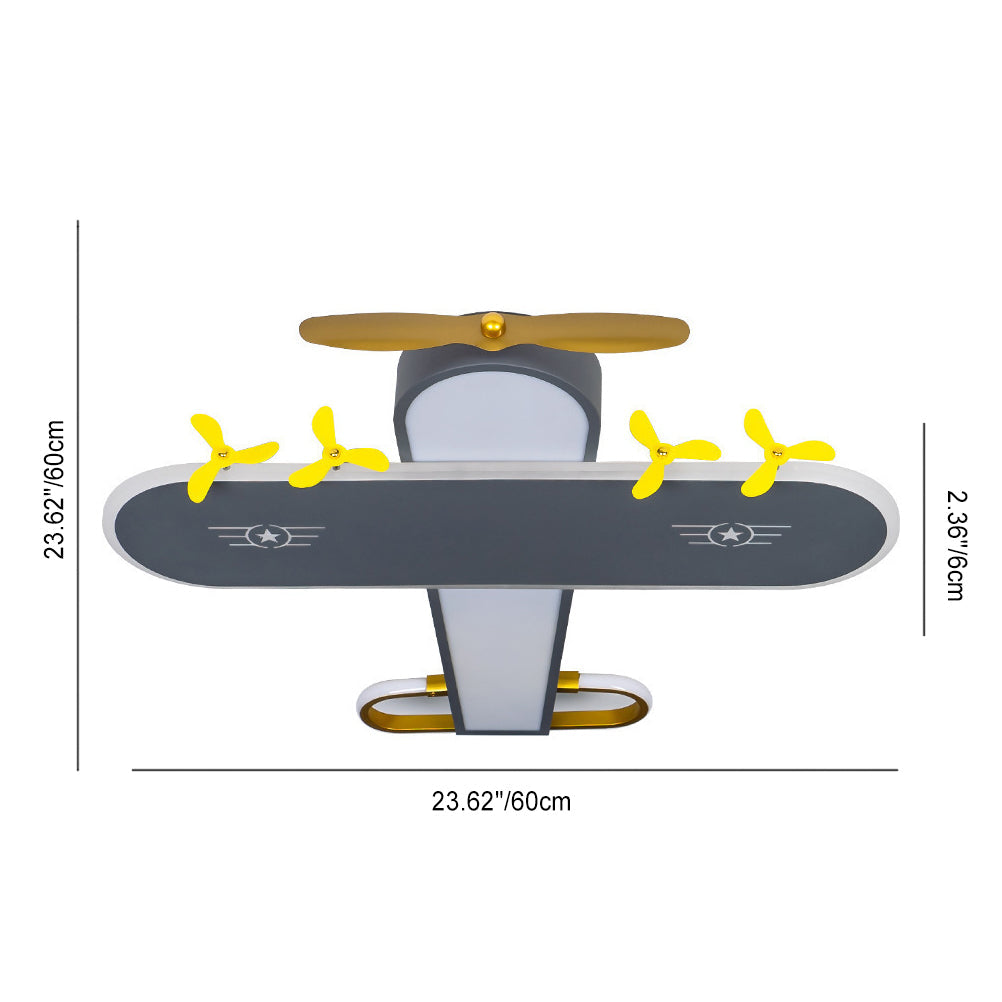 Contemporary Creative Kids Airplane Iron LED Flush Mount Ceiling Light For Bedroom Cuvalon
