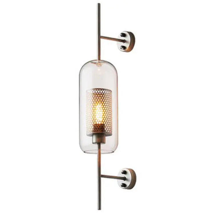Contemporary Industrial Cylinder Glass Shade Iron Finish Frame 1-Light Wall Sconce Lamp For Bedroom Cuvalon