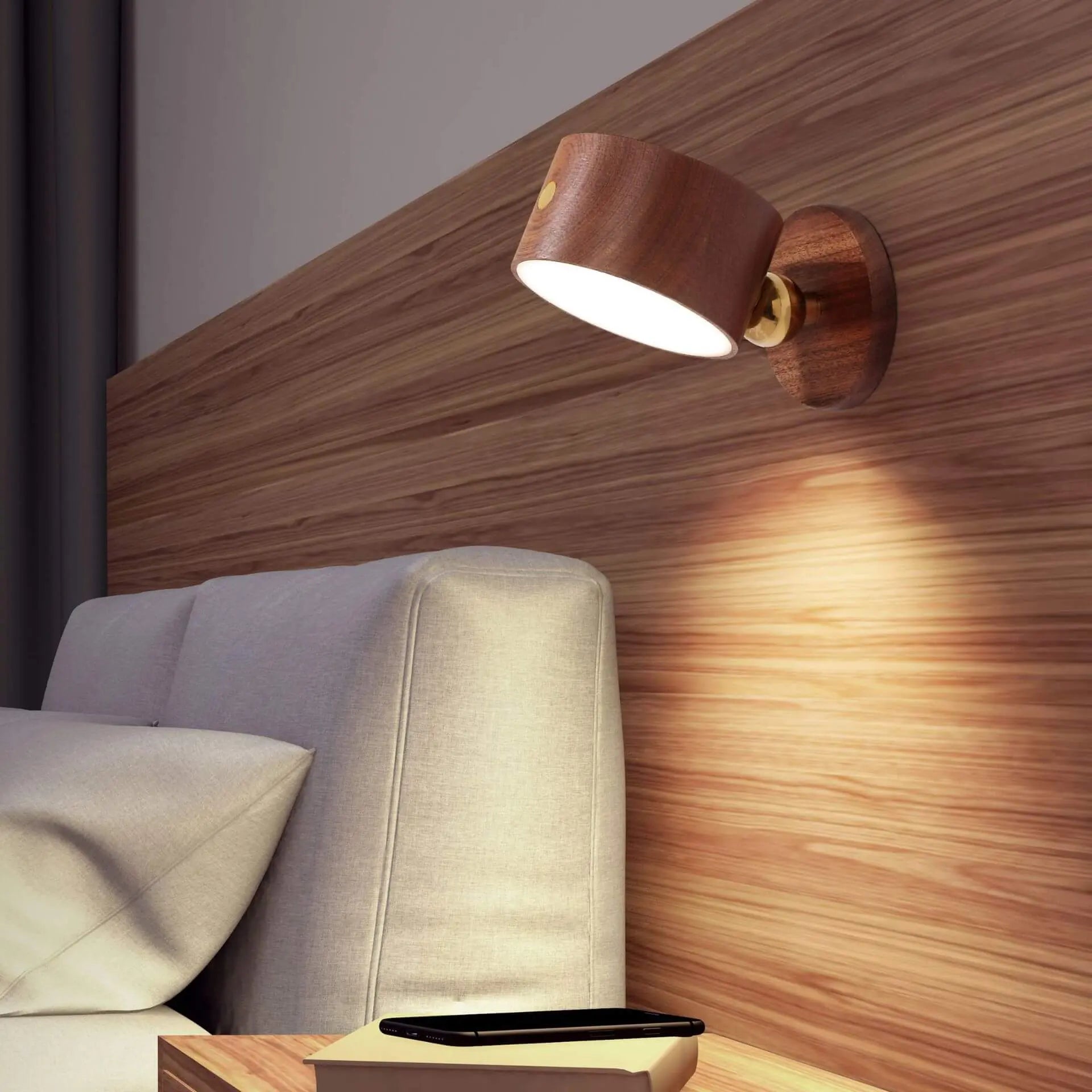 Simple Wooden USB Rechargeable Touch Magnetic LED Night Light Wall Sconce Lamp Cuvalon