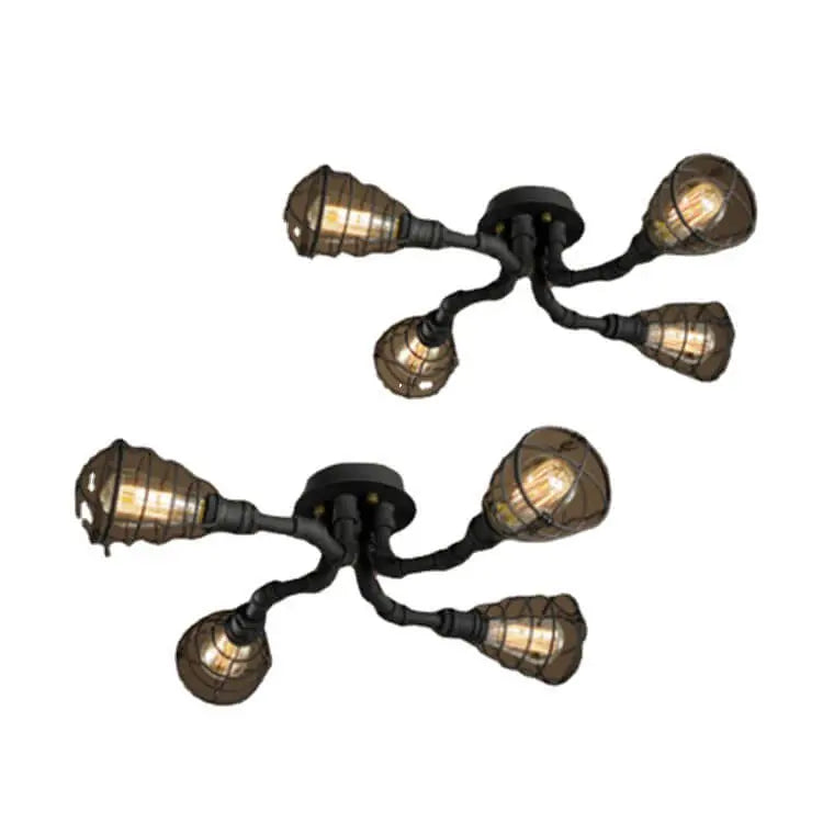 Industrial Vintage Water Pipe Round Iron 4/6/8 Light Flush Mount Ceiling Light Cuvalon