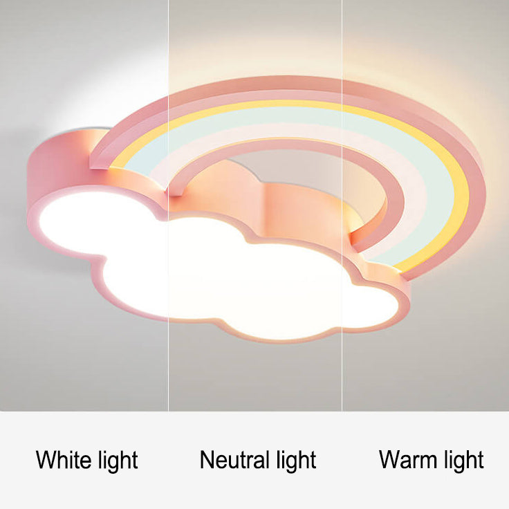Childlike Cartoon Rainbow Cloud Design LED Flush Mount Light Cuvalon