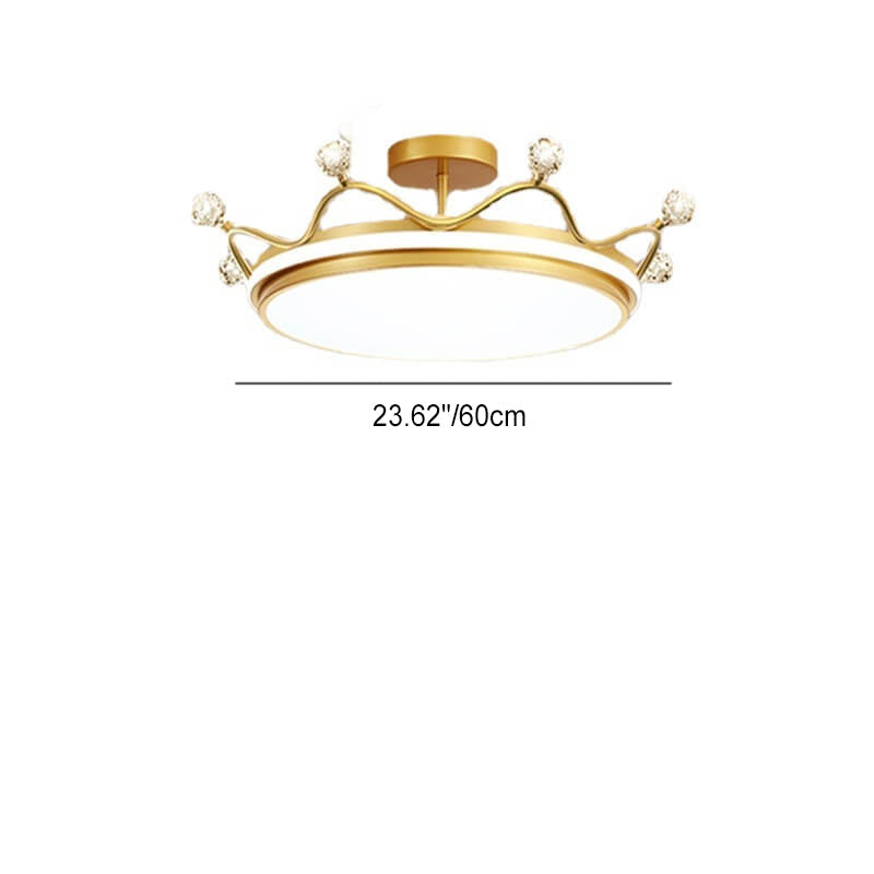 Contemporary Creative Kids Crown Iron Acrylic LED Semi-Flush Mount Ceiling Light For Bedroom Cuvalon