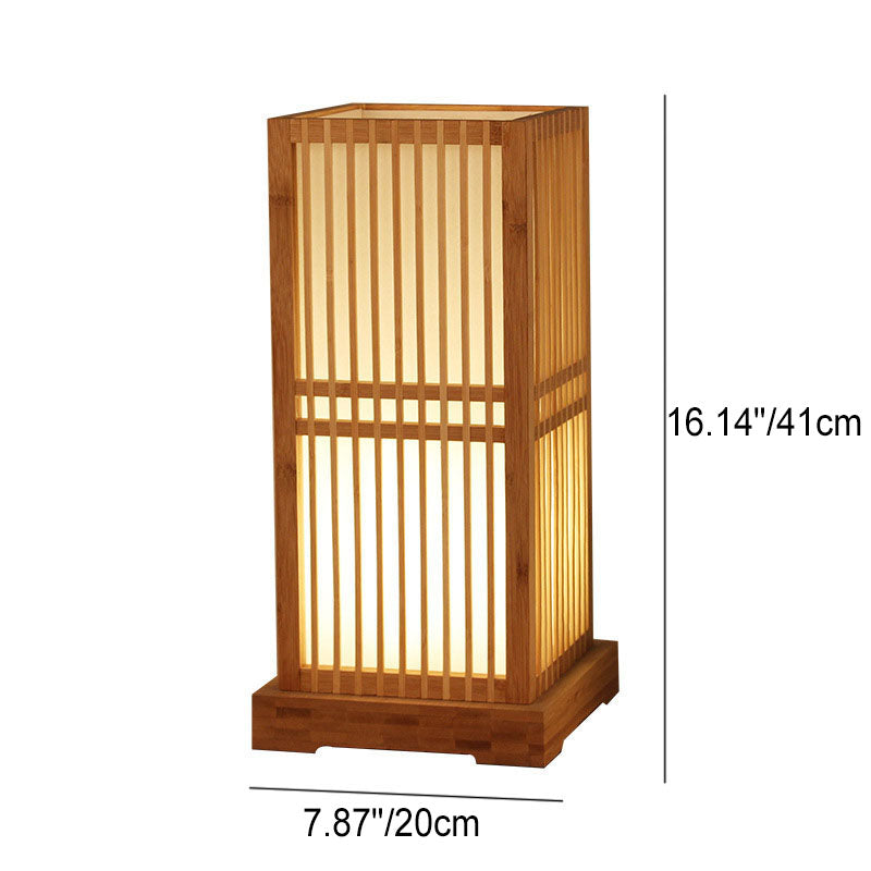 Japanese Minimalist Wooden Square Column 1-Light Table Lamp Cuvalon