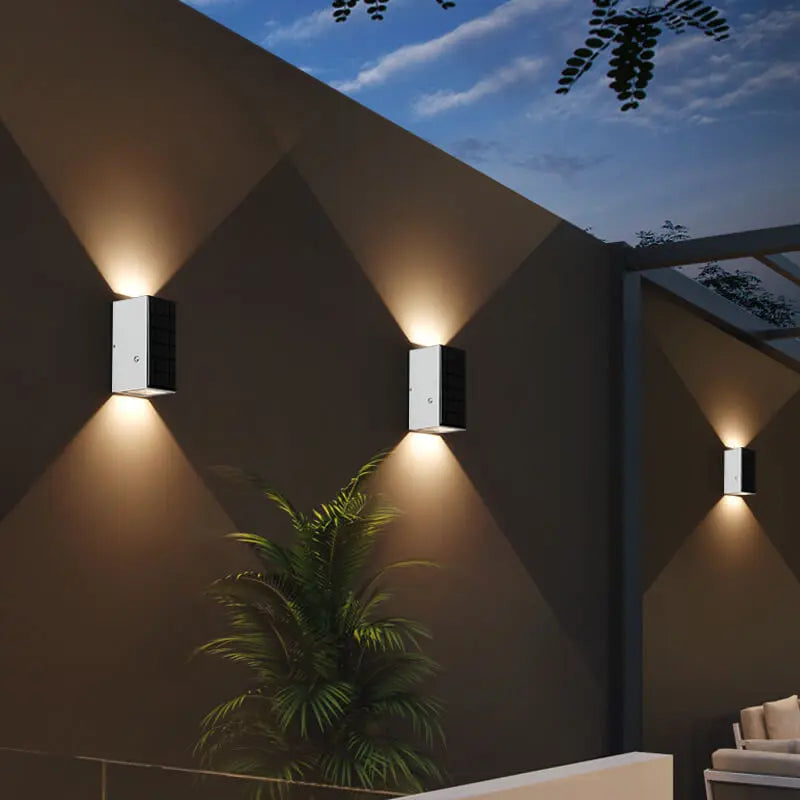 Modern Solar Black Rectangular Die-Cast Aluminum Solar LED Outdoor Wall Light Cuvalon