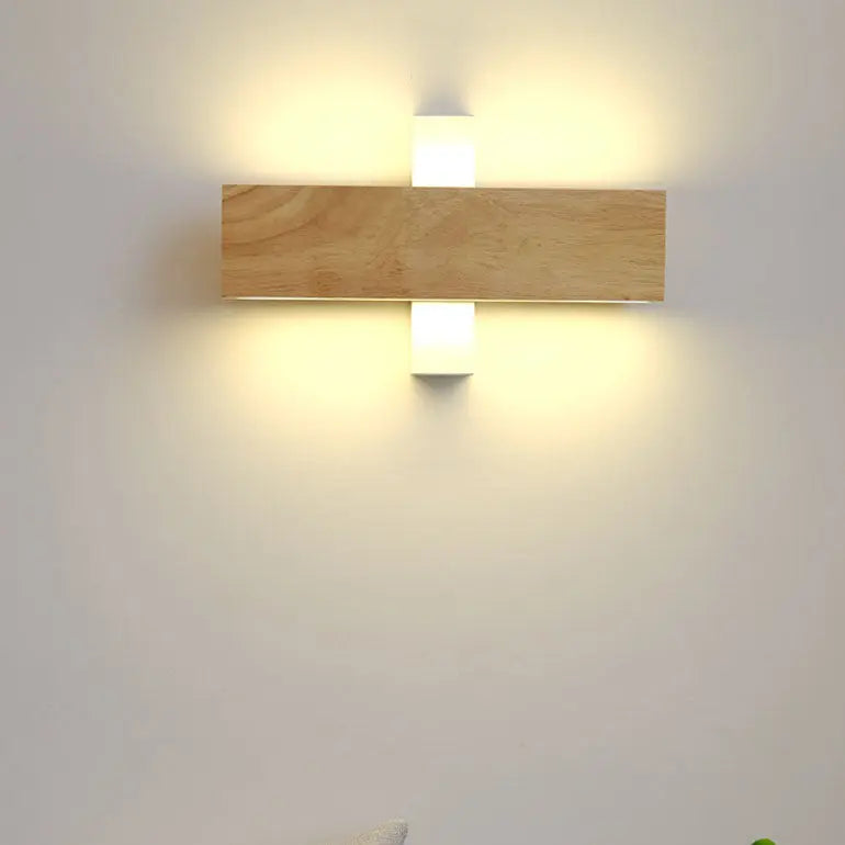 Japanese Minimalist Log Rectangular Flat Rotatable LED Wall Sconce Lamp Cuvalon