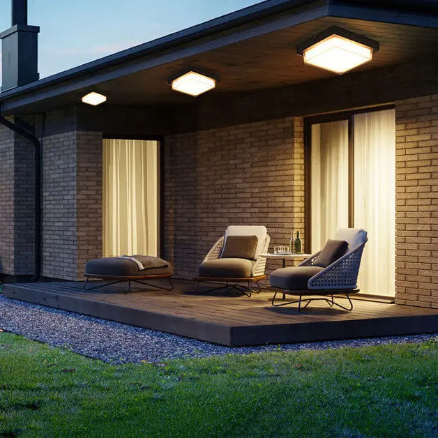 Modern Outdoor Square Aluminum Acrylic Induction LED Flush Mount Ceiling Light Cuvalon
