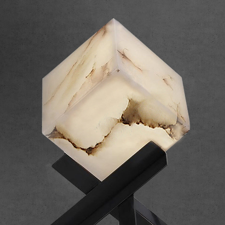 Modern Minimalist Textured Square Stainless Steel Marble 1-Light Table Lamp For Bedroom Cuvalon