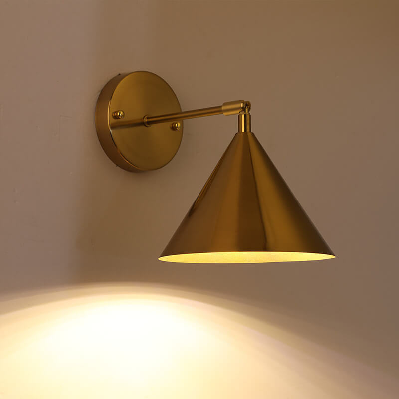 Modern Simple Iron Plated Brass Cone Round 1-Light Wall Sconce Lamp Cuvalon