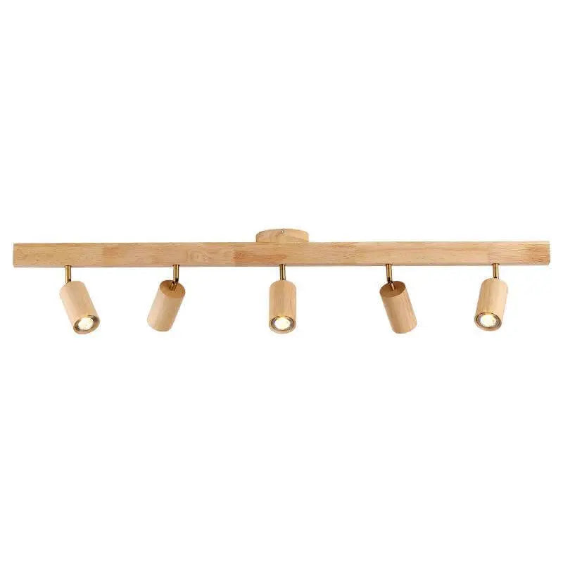 Japanese Minimalist Wooden Track Lighting LED 2/3/4/5 Light Semi-Flush Mount Ceiling Light Cuvalon