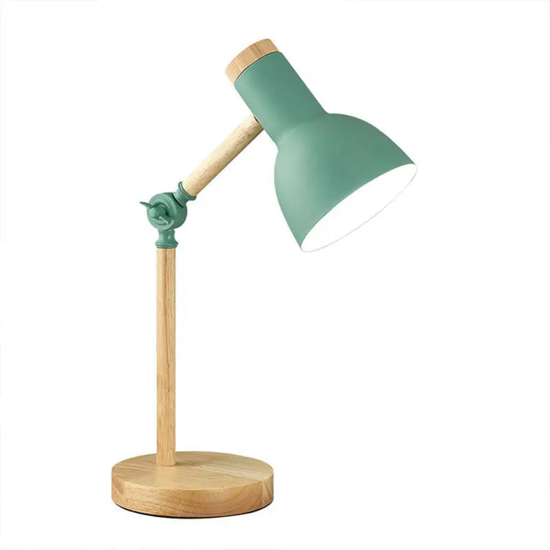 Contemporary Nordic Iron Semi-Circular Shade Wooden Base 1-Light Table Lamp For Study Cuvalon