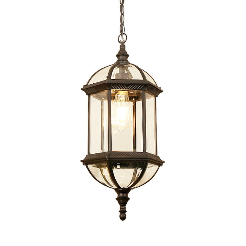 Contemporary Retro Hexagonal Lantern Glass Aluminum 1-Light Waterproof Pendant Light For Outdoor Patio Cuvalon
