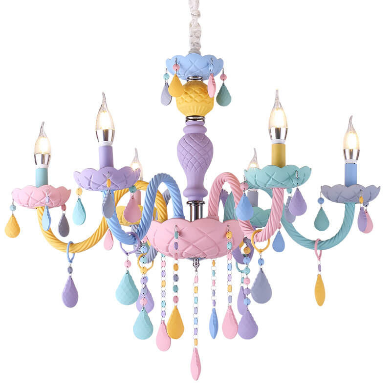 Modern Children's Princess Macaroon Candelabra Crystal Glass 5/6/8/10/12/15 Light Chandelier Cuvalon
