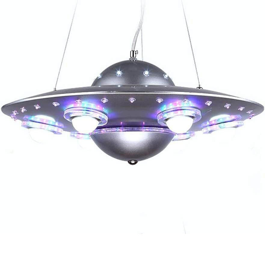 Contemporary Creative Kids Spaceship Iron Glass LED Chandelier For Bedroom Cuvalon