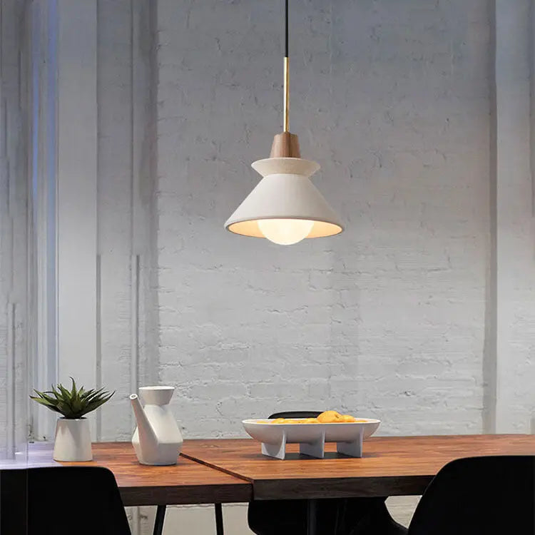 Nordic Minimalist White Cement 1-Light Tapered Pendant Light Cuvalon