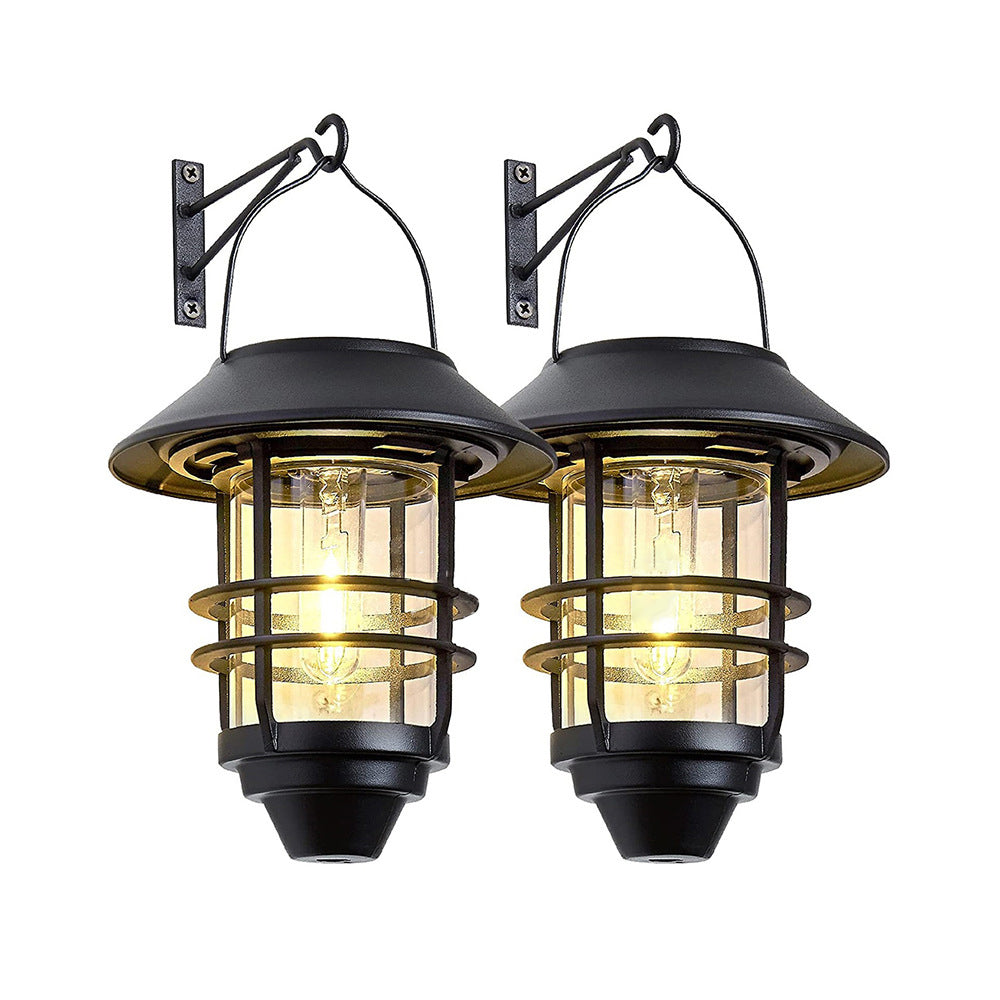 Contemporary Retro Solar Waterproof Aluminum Glass Lantern Cylinder 1-Light Hanging Wall Sconce Lamp For Outdoor Patio Cuvalon