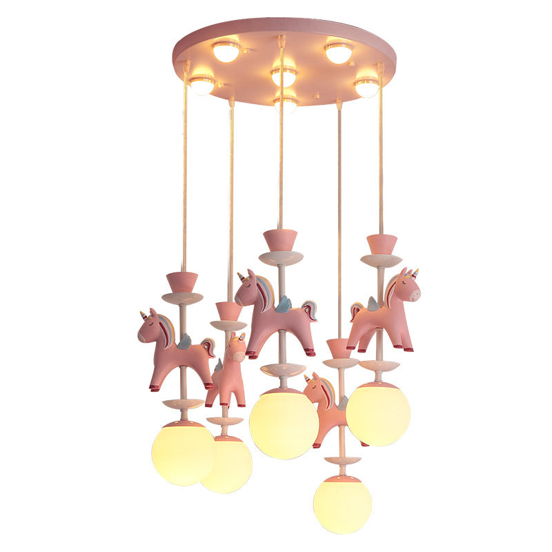 Modern Art Deco Kids Iron Resin Glass Round Base Ball Horse 1/3/5 Light Flush Mount Ceiling Light For Bedroom Cuvalon