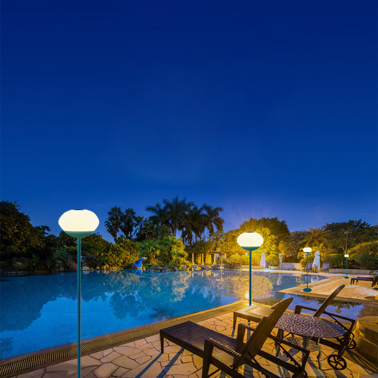 Solar Modern Minimalist Wrought Iron PE Oval LED Outdoor Standing Floor Lamp Cuvalon