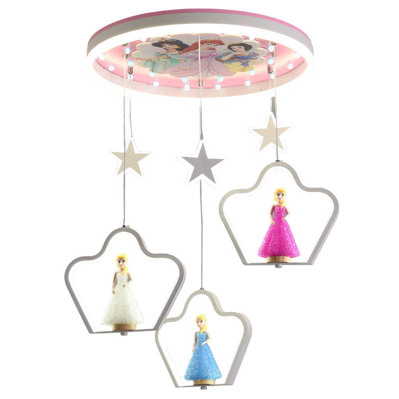 Contemporary Creative Cartoon Princess Elsa Acrylic Round Shade LED Flush Mount Ceiling Light For Bedroom Cuvalon