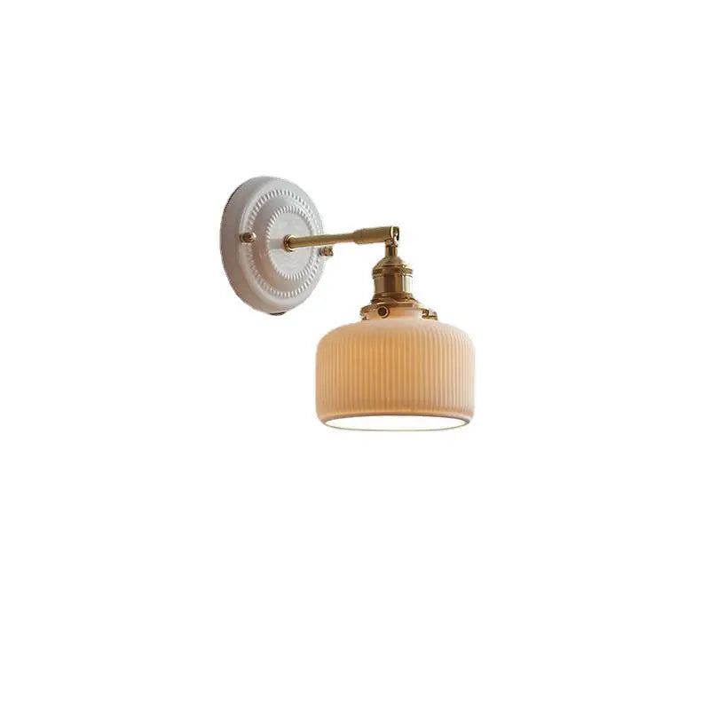 Traditional Vintage Round Ceramic Brass 1-Light Wall Sconce Lamp for Living Room Cuvalon