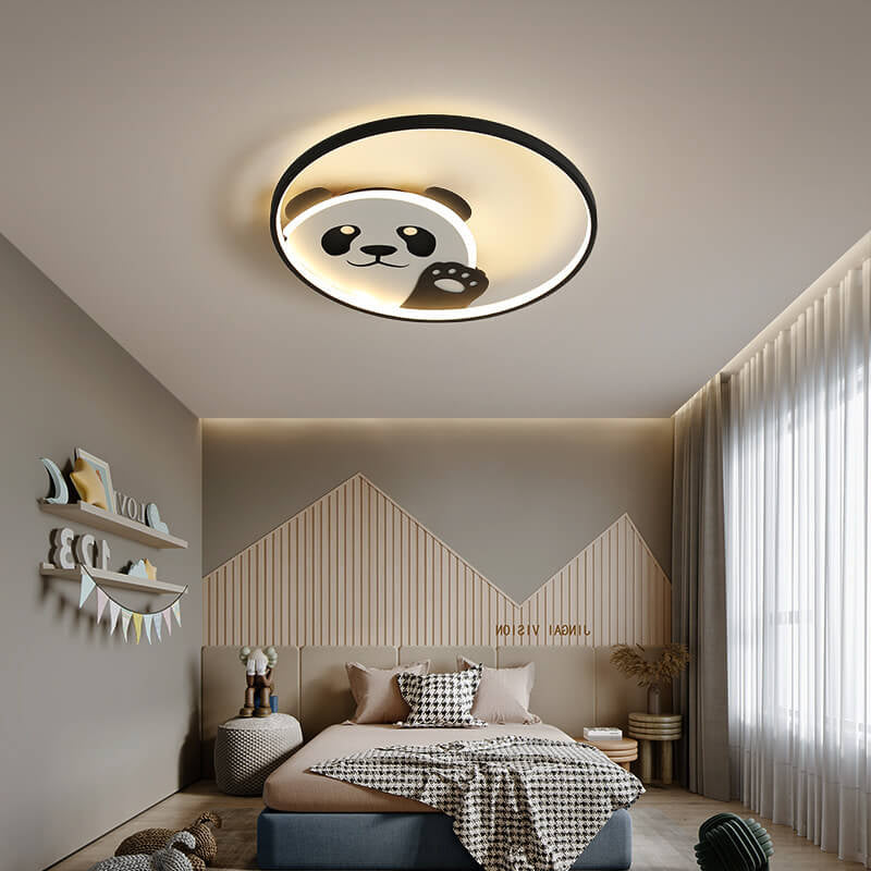 Cartoon Cute Panda Round LED Flush Mount Ceiling Light Cuvalon
