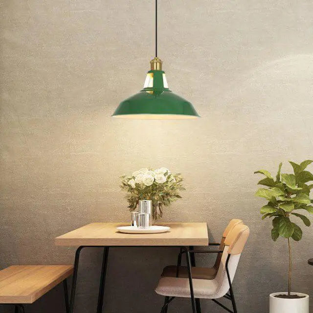 Industrial Vintage Green Iron Dome Cone 1-Light Pendant Light Cuvalon