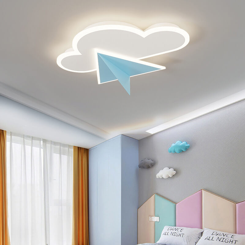 Creative Cartoon Clouds Airplane LED Kids Flush Mount Ceiling Light Cuvalon