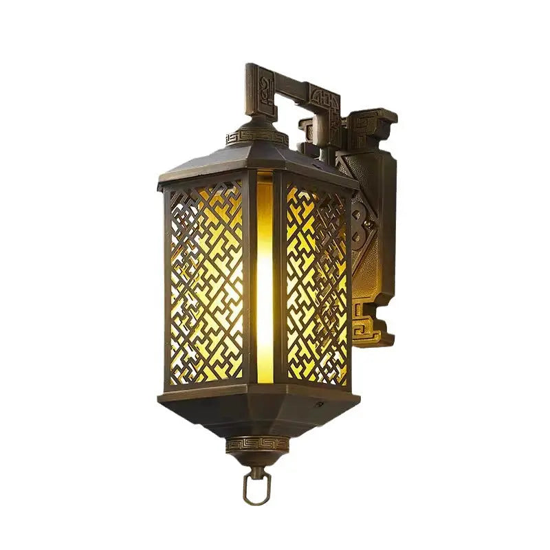 Traditional Chinese Brushed Aluminum House Pagoda 1-Light Wall Sconce Lamp For Outdoor Patio Cuvalon