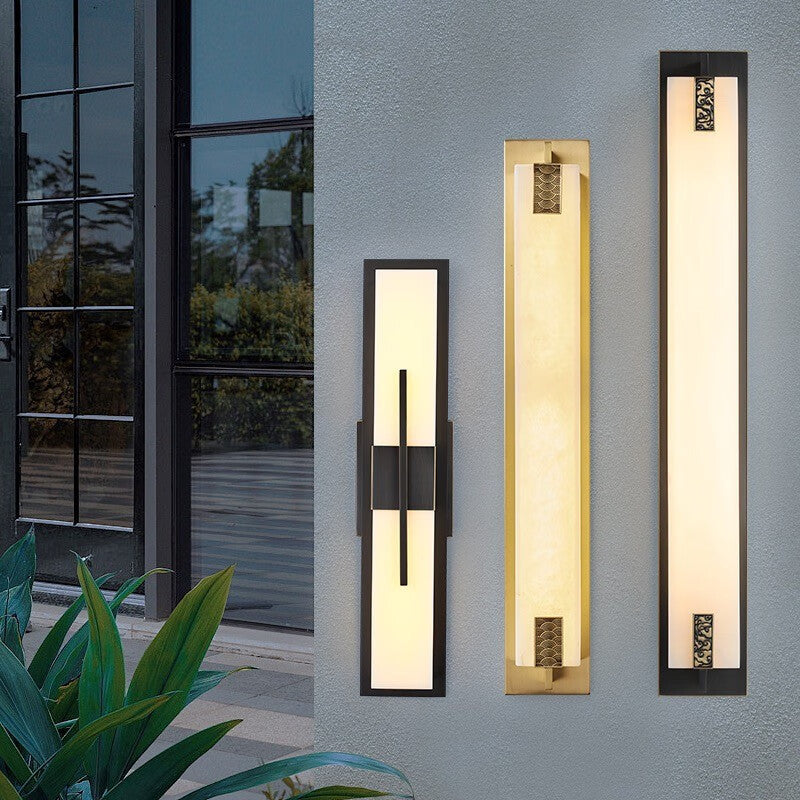 Modern Transitional Rectangular Copper Marble LED Outdoor Wall Sconce Lamp For Outdoor Patio Cuvalon