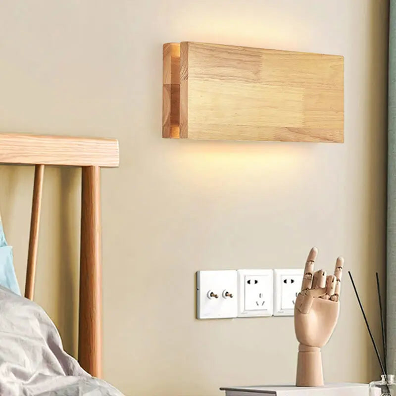 Japanese Wabi-sabi Log Wood Rectangular LED Wall Sconce Lamp Cuvalon