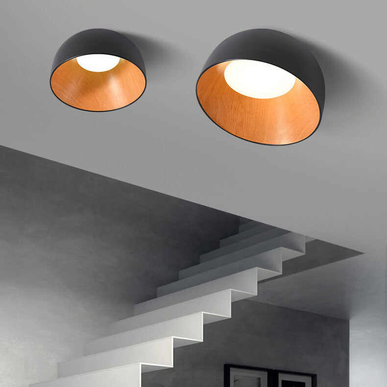 Minimalist Wooden Bowl Iron LED Flush Mount Ceiling Light Cuvalon