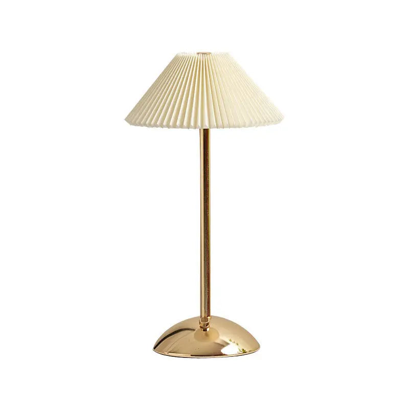Contemporary Scandinavian Rechargeable Iron Fabric Conic Pleated 1-Light Table Lamp For Bedside Cuvalon