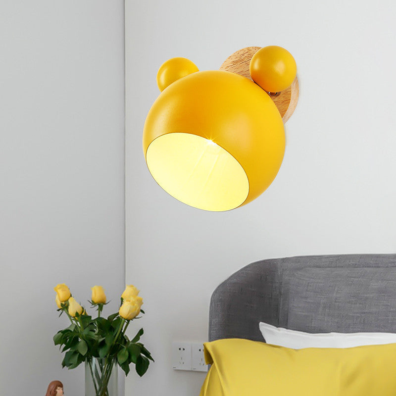 Nordic Cartoon Bear Dome 1-Light Kids Wall Sconce Lamp Cuvalon