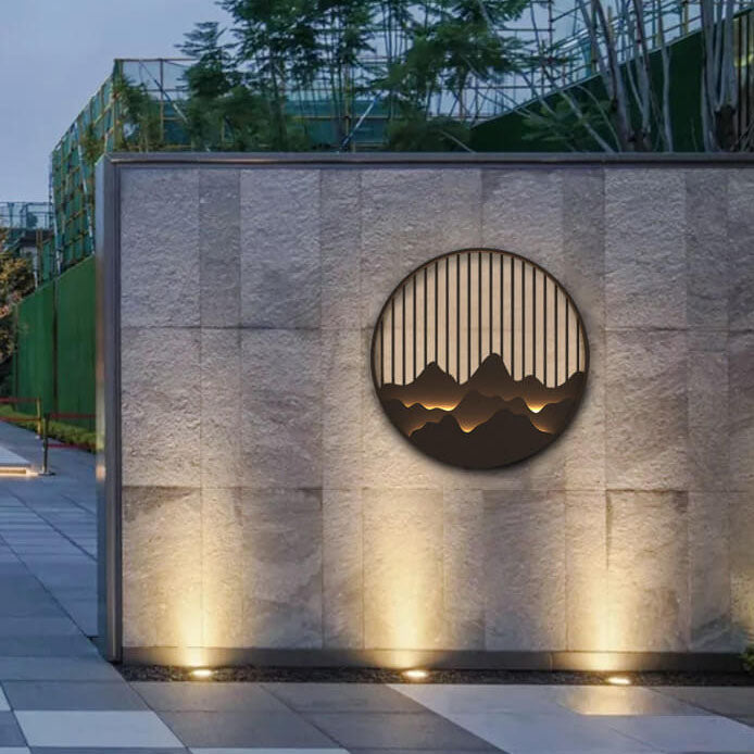 Chinese Modern Round Mountain Stainless Steel PC LED Waterproof Outdoor Wall Sconce Light Cuvalon