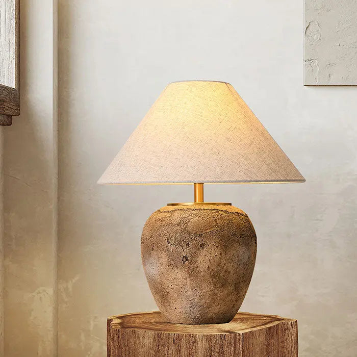 Modern Shabby Chic Cone Fabric Ceramic Jar 1-Light Table Lamp For Bedroom Cuvalon