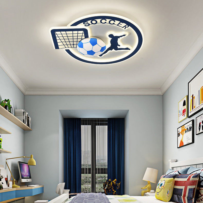 Contemporary Creative Kids Round Basketball Football Iron Acrylic LED Flush Mount Ceiling Light For Bedroom Cuvalon