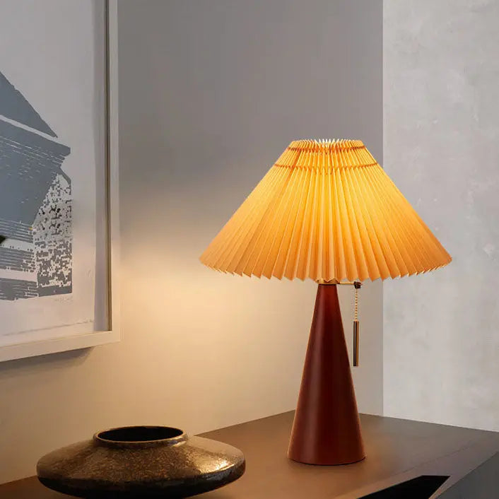 Japanese Minimalist Vintage Pleated Wooden Fabric LED Table Lamp Cuvalon