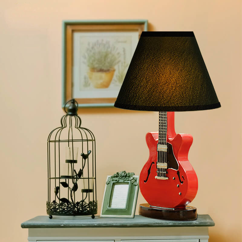 Cartoon Creative Fabric Shade Guitar 1-Light Table Lamp Cuvalon