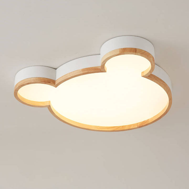 Nordic Wood Bear Shape LED Kids Flush Mount Ceiling Light Cuvalon