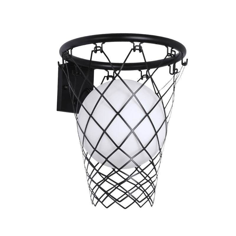 Modern Art Deco Kids Iron Glass Basketball Hoop 1-Light Wall Sconce Lamp For Bedroom Cuvalon