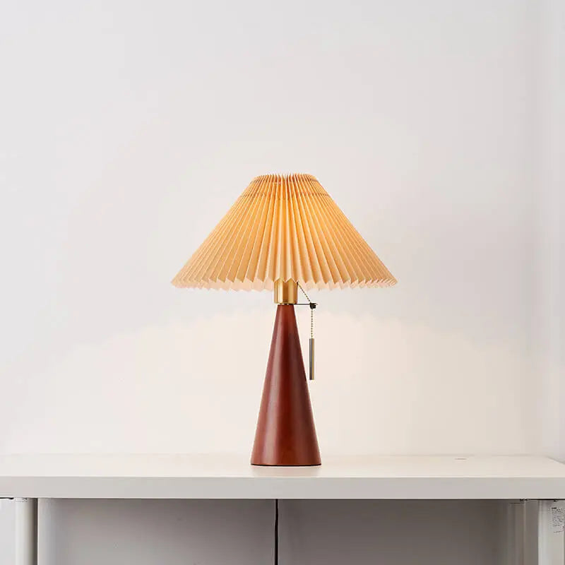 Japanese Minimalist Vintage Pleated Wooden Fabric LED Table Lamp Cuvalon