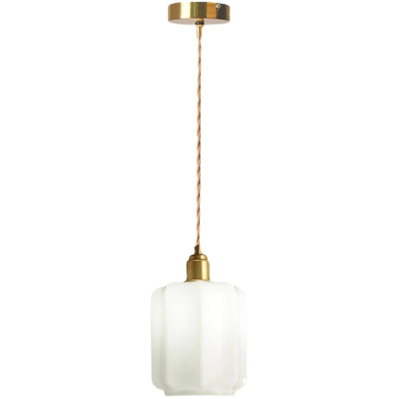 Traditional Vintage Cylindrical Brass Glass 1-Light Pendant Light For Bedroom Cuvalon