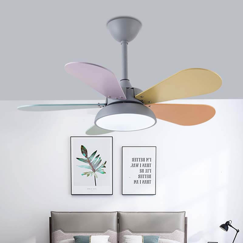 Simple Colorful Round Fan Leaf Kids Downrods Ceiling Fan Light Cuvalon