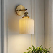 Japanese Retro Minimalist Cylinder Oval Brass Lucite 1-Light Wall Sconce Lamp Cuvalon