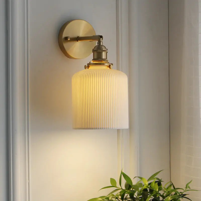 Japanese Retro Minimalist Cylinder Oval Brass Lucite 1-Light Wall Sconce Lamp Cuvalon