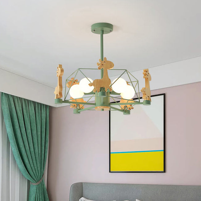 Scandinavian Modern Childlike Giraffe Diamond Pentagram Windmill Iron Wood Glass 4/5 Light Semi-Flush Mount Ceiling Light Cuvalon