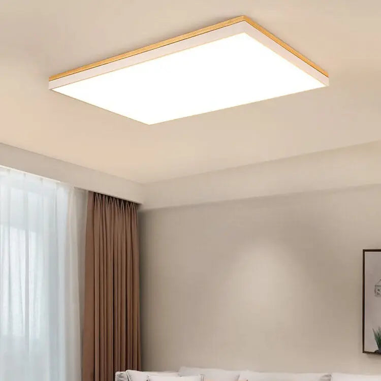Modern Minimalist Solid Wood Acrylic Square Rectangle LED Flush Mount Ceiling Light for Living Room Cuvalon